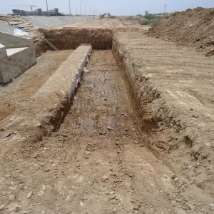 centrifugal dewatering pump removing water from excavation site