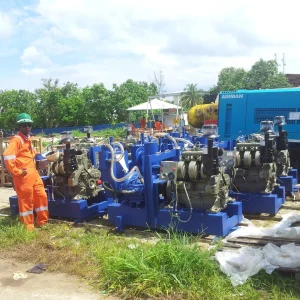 centrifugal pump system installed for deep excavation