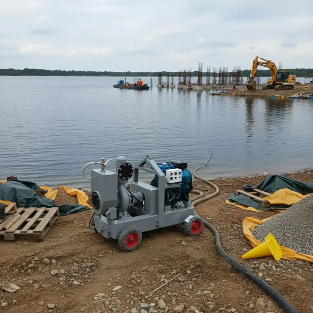 diesel dewatering pump rental at industrial project site